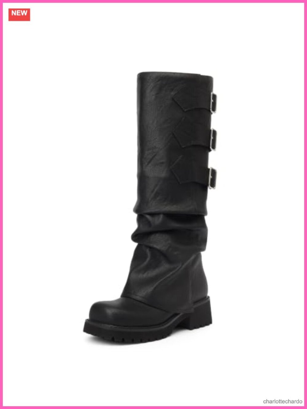 Knee High Moto Riding Boots Fold Over Block Heel Platform